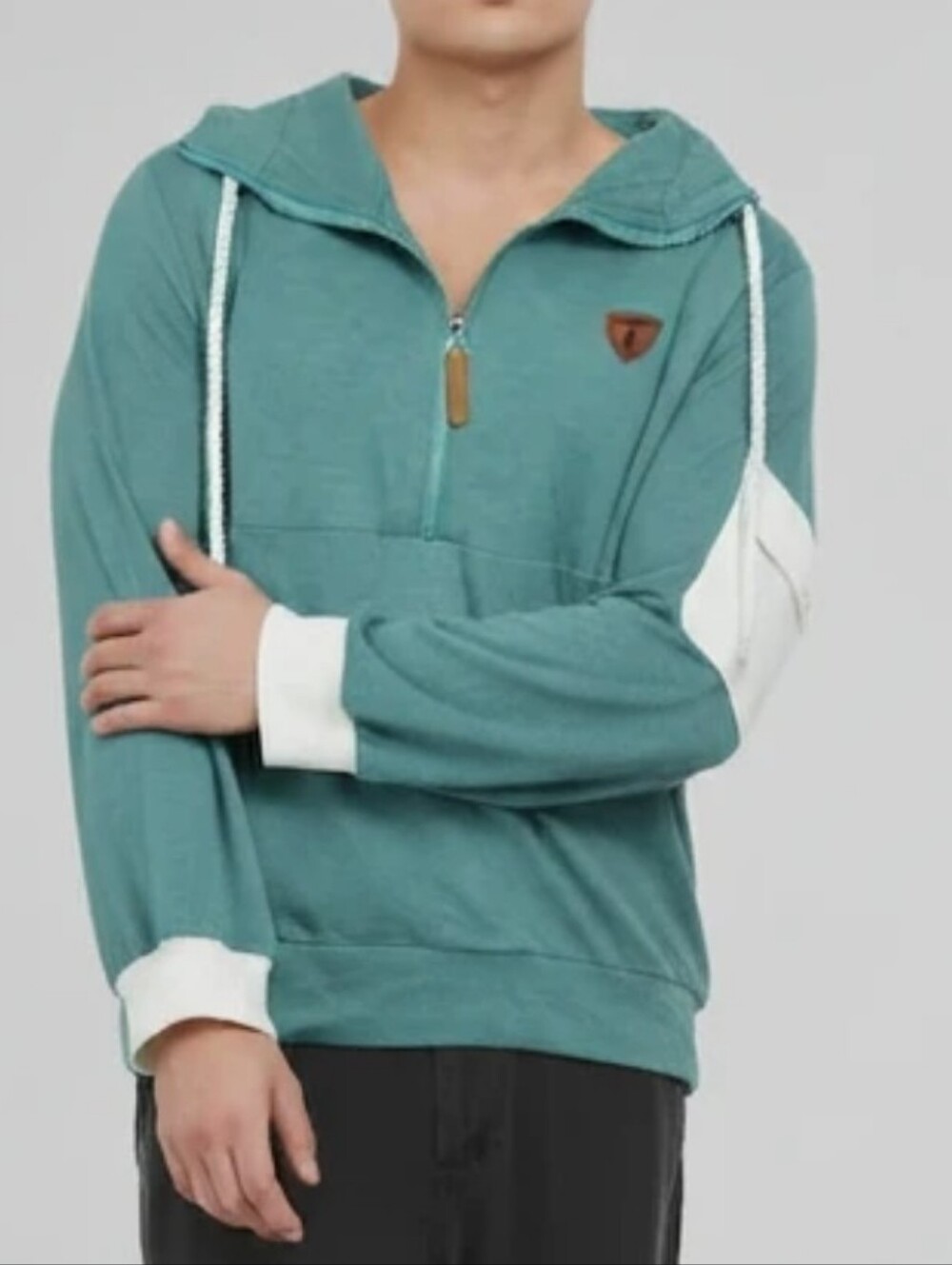 Teal Half-Zip Hoodie with White Accents